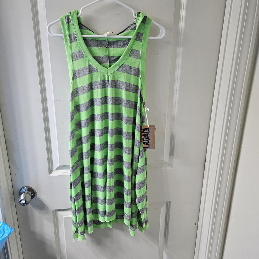 Lagaci Green and Gray Asymmetrical Striped Dress